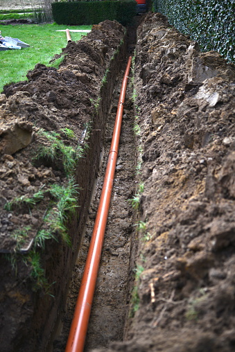 New trenching: drain sewer pipe lines in open dug ground