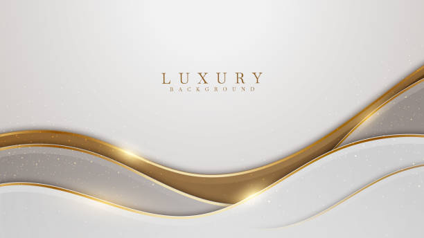 エレガントな白は、ラインの黄金の要素と茶色の色合いの背景をオーバーラップ。リアルな豪華なペーパーカットスタイル3dモダンコンセプト。 - 金　背景点のイラスト素材／クリップアート素材／マンガ素材／アイコン素材