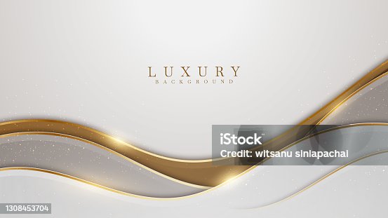 istock Elegant white overlap brown shade background with line golden elements. Realistic luxury paper cut style 3d modern concept. 1308453704