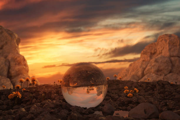 istock 3d rendering of crystal ball on rocky terrain in the evening sunlight 1308456542