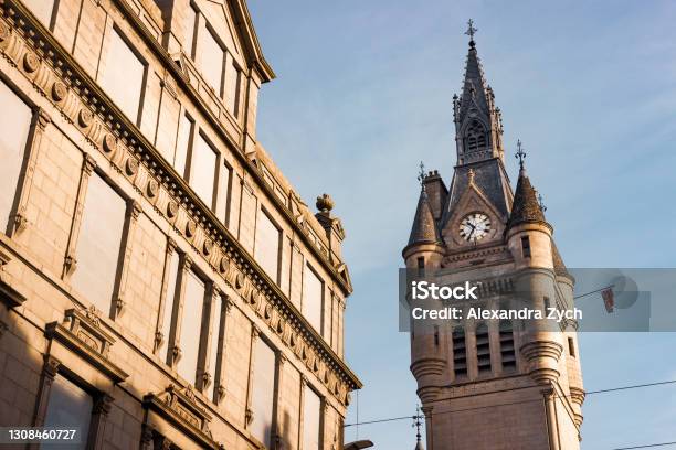 A Clock Tower In The Sunlight Aberdeen Stock Photo - Download Image Now - Aberdeen - Scotland, Urban Skyline, Scotland