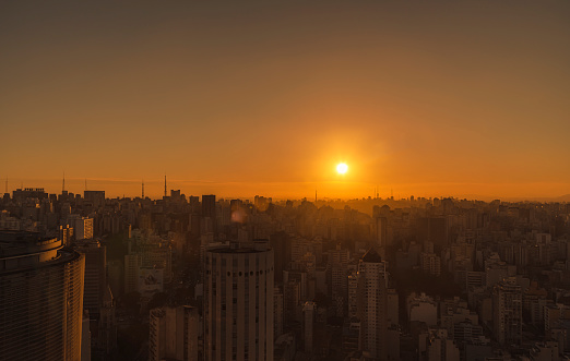 Aerial view of the city of São Paulo at Sunset