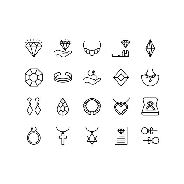 ilustrações de stock, clip art, desenhos animados e ícones de jewelry line icon set. includes such icons as ring, bracelet, earrings, diamond, necklace and more. outline vector icons for web design isolated on white background. editable stroke - cross cross shape shiny gold