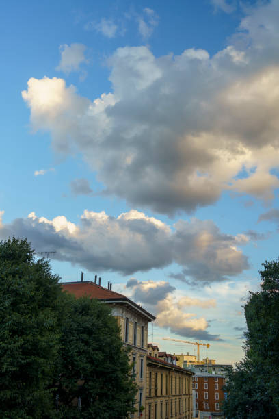 Milan, Lombardy, Italy: residential buildings along via Piero della Francesca; the storm is gone