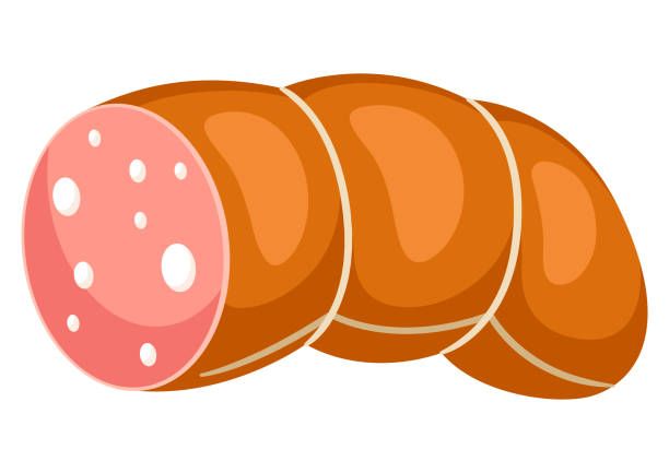 ilustrações de stock, clip art, desenhos animados e ícones de illustration of sausage. icon or image for butcher shops and industries. - cooked barbecue eating serving