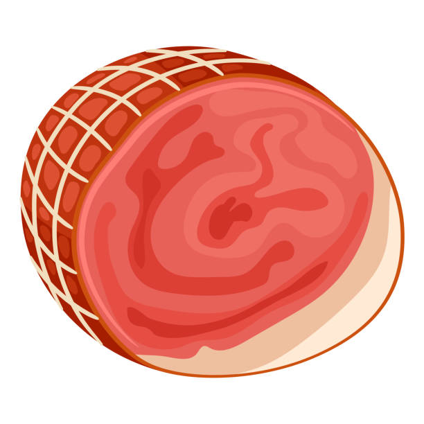 illustrazioni stock, clip art, cartoni animati e icone di tendenza di illustrazione di prosciutto. icona o immagine per macellerie e industrie. - cooked barbecue eating serving