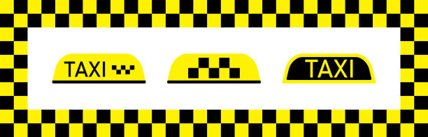 Taxi sign for car. Cab on yellow-black background. Checkered flag for driver in Nyc. Checkerboard pattern. Icon for taxi service. Wallpaper for public transportation and travel. Logo for roof. Vector Taxi sign for car. Cab on yellow-black background. Checkered flag for driver in Nyc. Checkerboard pattern. Icon for taxi service. Wallpaper for public transportation and travel. Logo for roof. Vector. taxi logo background stock illustrations