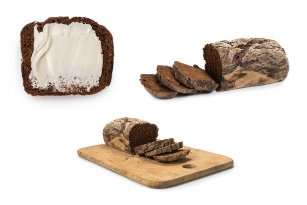 istock Brown bread and cheese isolated on white background. 1308475237