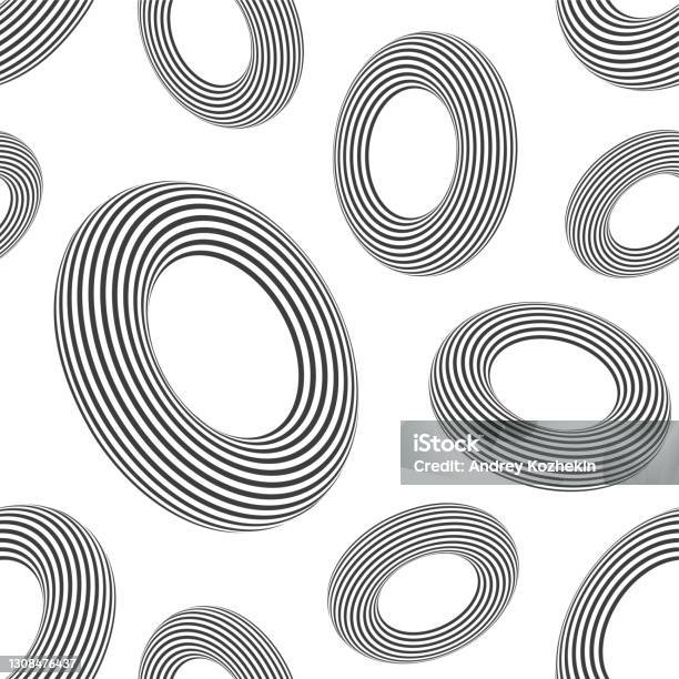 Pola Mulus Bentuk Bulat Bergaris Geometris 3d Donat Warna Hitam Dan