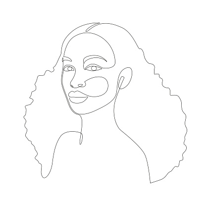 African woman face line drawing. Minimalistic abstract women portrait continuous line art for logo, prints, tattoos, posters, textiles, postcards. Vector illustration.