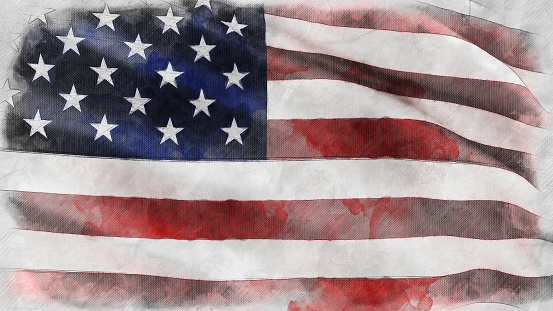 American Flag close up in the wind.  3d rendering.