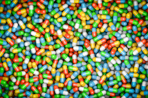 istock group of pills or capsules, flat 1308478290