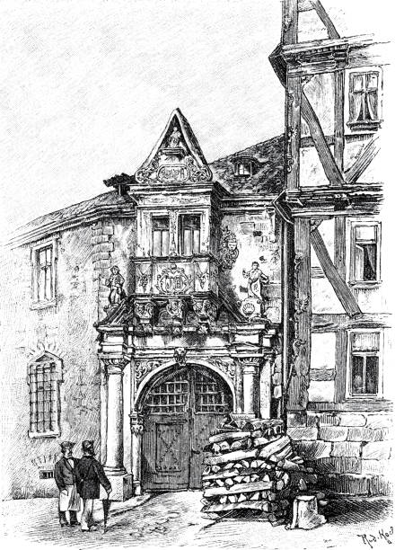 istock Alsfeld, Germany, typical house with firewood at the door 1308478560