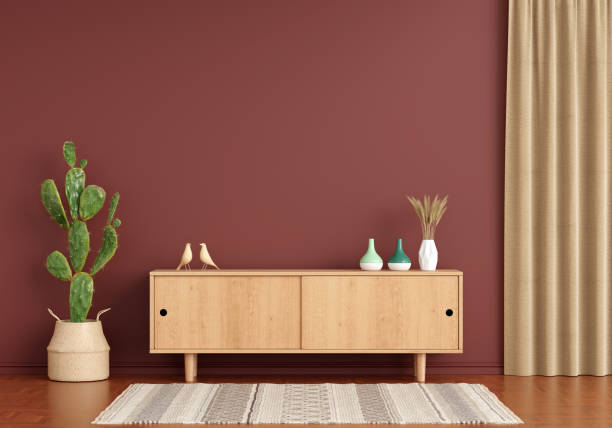 istock Sideboard in brown living room with copy space, 3D rendering 1308479933