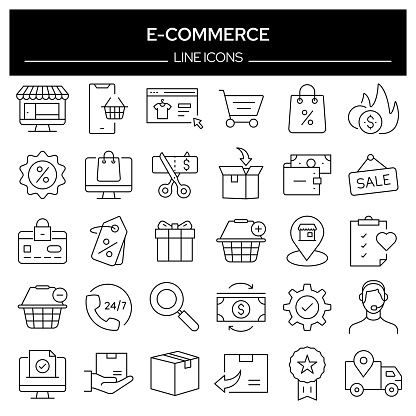 Set of E-Commerce Related Line Icons. Outline Symbol Collection, Editable Stroke
