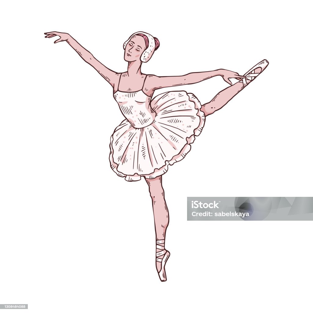 reptielen de studie Tot Ballerina In Tutu Kleding Die Zich Op Één Been Bevindt Geïsoleerde  Schetsvectorillustratie Stockvectorkunst en meer beelden van Danseres -  iStock