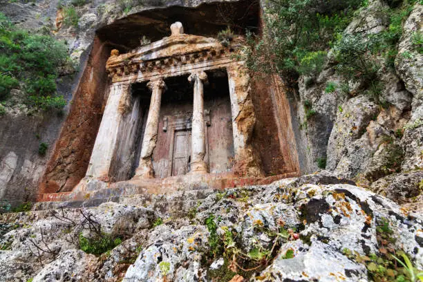 Photo of Lycian tombs in the Turkish city of Fethiye.