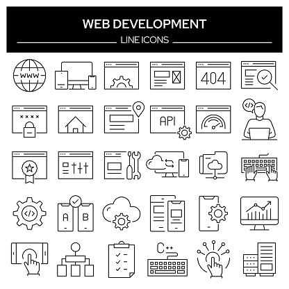 Set of Web Development Related Line Icons. Outline Symbol Collection, Editable Stroke