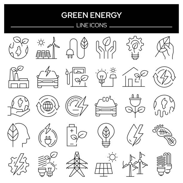 Set of Green Energy Related Line Icons. Outline Symbol Collection, Editable Stroke Set of Green Energy Related Line Icons. Outline Symbol Collection, Editable Stroke clean energy stock illustrations