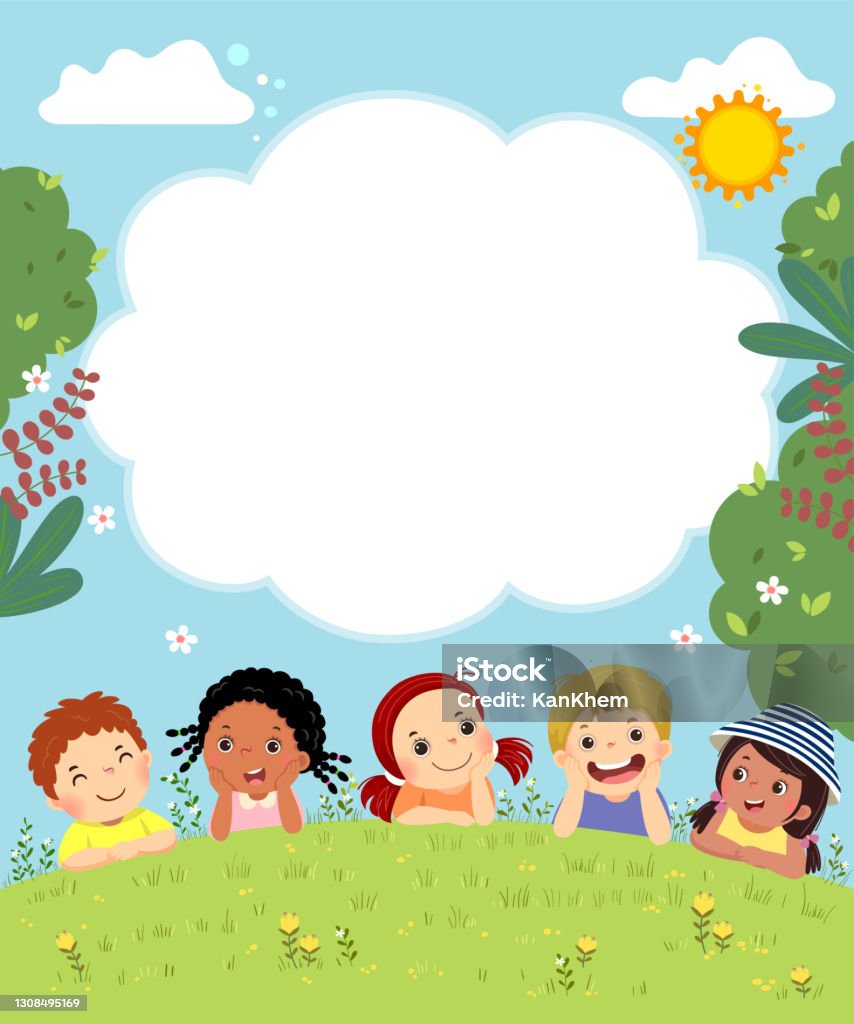 Ilustración de Plantilla Para Folleto Publicitario Con Dibujos Animados De Niños Felices Tendidos En La Hierba y más Vectores Libres de Derechos de Niño - iStock Ilustración de Plantilla Para Folleto Publicitario Con Dibujos Animados De Niños Felices Tendidos En La Hierba y más Vectores Libres de Derechos de Niño - iStock