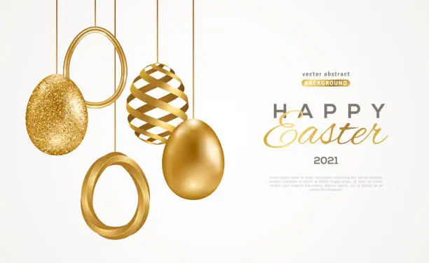 Vector illustration of Easter golden eggs