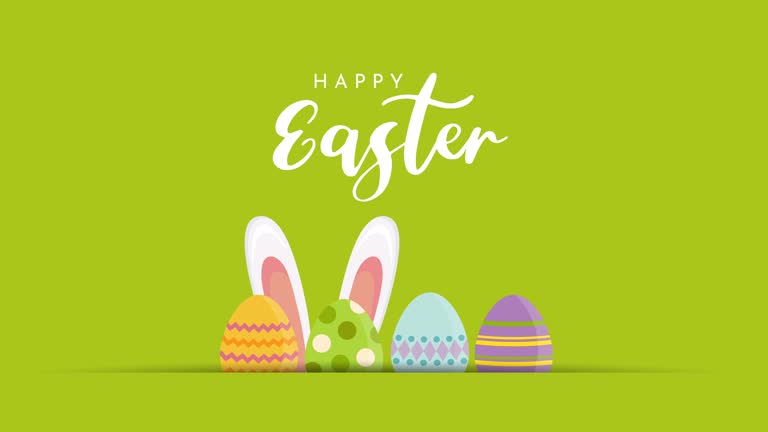 Easter background with rabbit ears and eggs. 4k animation