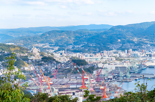 A spectacular view of Onomichi, Hiroshima Prefecture, overlooking the harbor from the ropeway.