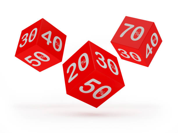 istock Red dice with different percentage discounts. 1308503542
