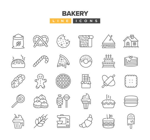 ilustrações de stock, clip art, desenhos animados e ícones de bakery line icon set - turkey sandwich illustrations