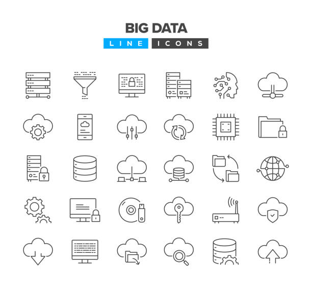 Big Data Line Icon Set Big Data Line Icon Set database stock illustrations