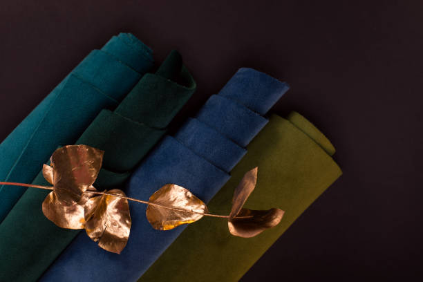 istock Bright collection of colorful velour textile samples. Fabric texture background 1308509177
