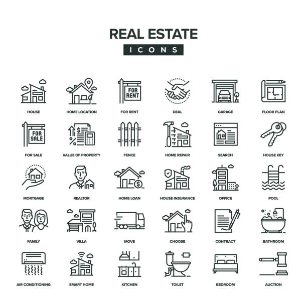 Real Estate Line Icon Set Real Estate Line Icon Set contracting stock illustrations