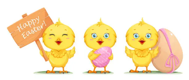 Vector illustration of Cute little chick, set of three poses