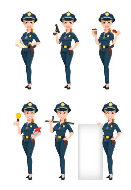 Vector illustration of Police woman in uniform. Female police officer