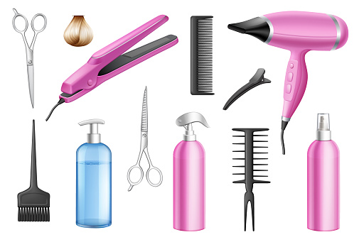 Hairdressing salon tools. Vector illustration.