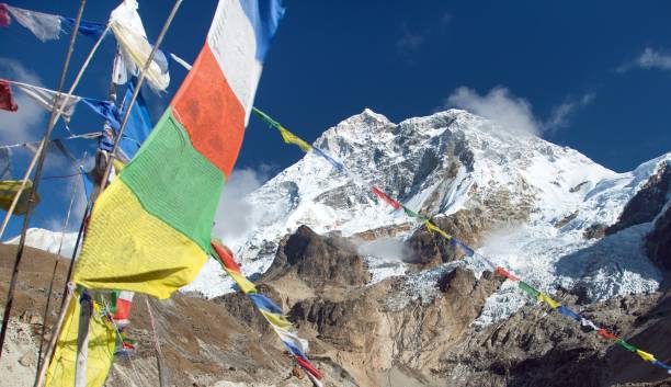 istock Mount Makalu and buddhist prayer flags 1308516655