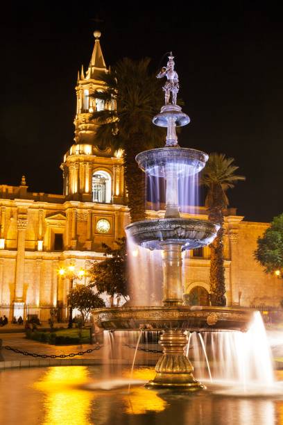 istock Basilica cathedral de Arequipa and fountain 1308517301