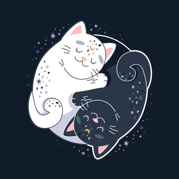 kuvapankkikuvitukset aiheesta yin yang -kissat, söpö pyöreä muotoilu kahden halaavan kissan kanssa. vektorikuva - yin yang symbol