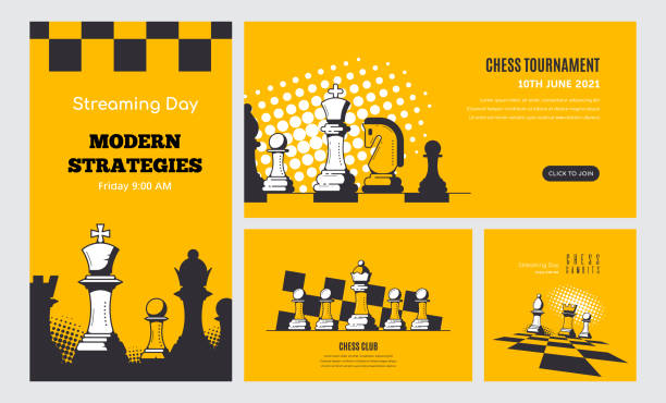 illustrazioni stock, clip art, cartoni animati e icone di tendenza di set di modelli di banner per giochi di scacchi, vettore stock - chess