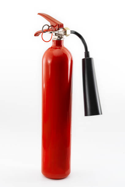 istock Fire prevention concept with single red under pressure caution dioxide extinguisher isolated on white background with clipping path cutout 1308528899
