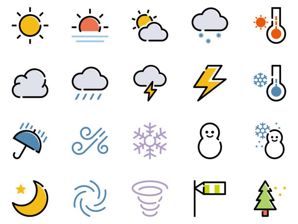 Set of simple climate icons in flat style. Set of simple climate icons in flat style. cryptomeria japonica stock illustrations