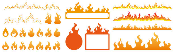 Set of fire flame. Collection of hot flaming element. vector art illustration