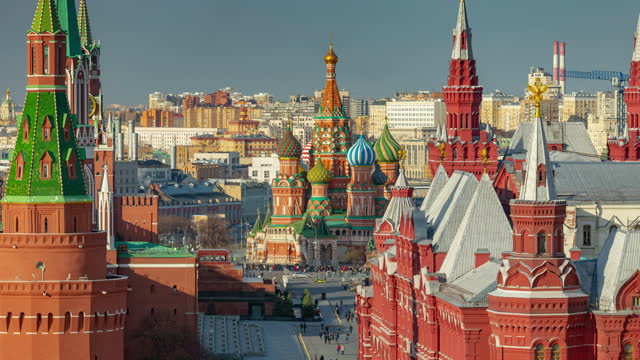 sunny day moscow city red square rooftop panorama 4k timelapse russia