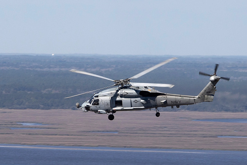Air to air of a US Navy Sikorsky SH-60 Seahawk taken near Fernandina Beach Florida photograph taken March 2021