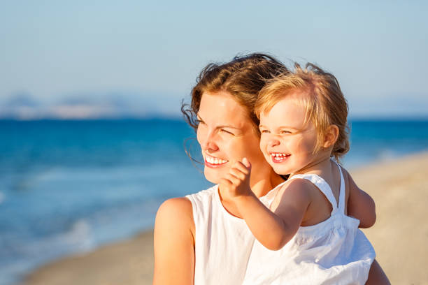 istock Mother and daughter on the beach 1308542757