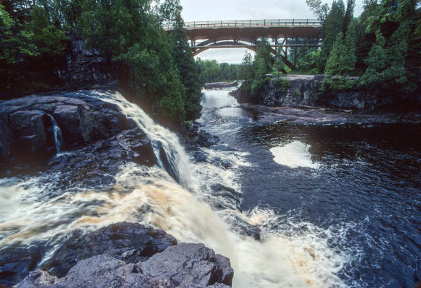 Gooseberry Falls SP - Triple Falls into River - 2005. Scanned from Kodachrome 64 slide.