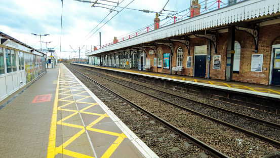 January 20, 2021 – Newark North Gate Train Station, England, United Kingdom. A view of Newark North Gate train station during quiet times, the passenger numbers reduced due to the pandemic.