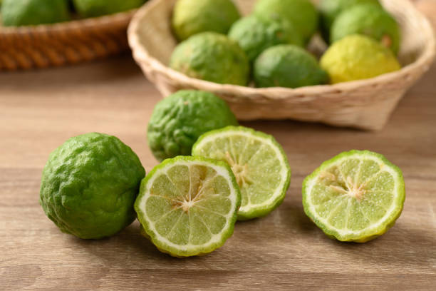 istock Fresh bergamot fruit on wooden table 1308553220
