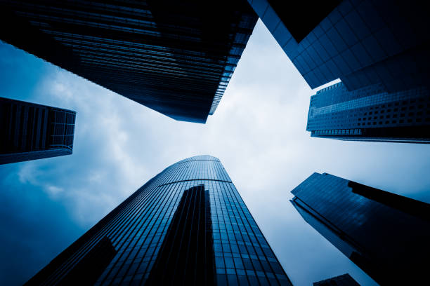 istock Low angle view of modern metallic skyscrapers 1308556766
