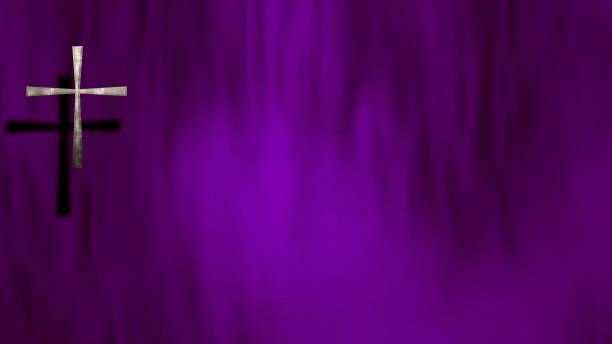 istock Byzantine Silver Christian Cross on Violet Purple Satin Background 1308558565